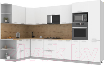 Кухонный гарнитур Интерлиния Мила Лайт 1.68x3.4 левая (белый платинум/белый платинум/дуб бунратти)