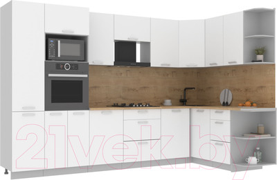 Кухонный гарнитур Интерлиния Мила Лайт 1.68x3.2 правая (белый платинум/белый платинум/дуб бунратти)