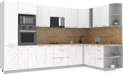 Кухонный гарнитур Интерлиния Мила Лайт 1.88x3.4 правая (белый платинум/дуб бунратти)