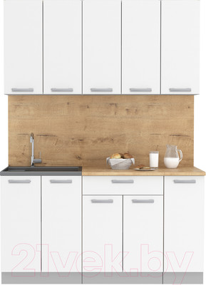 Кухонный гарнитур Интерлиния Мила Лайт 1.5 (белый платинум/белый платинум/дуб бунратти)