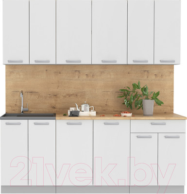 Кухонный гарнитур Интерлиния Мила Лайт 2.0-60 (белый платинум/белый платинум/дуб бунратти)