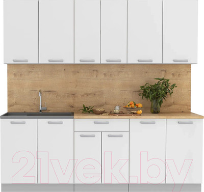 Кухонный гарнитур Интерлиния Мила Лайт 2.2 (белый платинум/белый платинум/дуб бунратти)