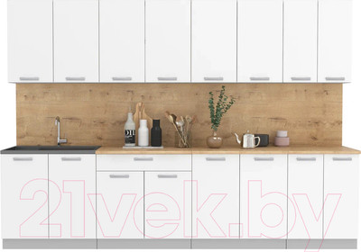 Кухонный гарнитур Интерлиния Мила Лайт 3.0 (белый платинум/белый платинум/дуб бунратти)