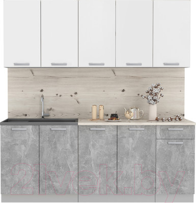 Кухонный гарнитур Интерлиния Мила Лайт 2.0 (белый платинум/бетон/бискайская сосна)