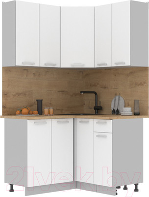 Кухонный гарнитур Интерлиния Мила Лайт 1.2x1.2 (белый платинум/белый платинум/дуб бунратти)