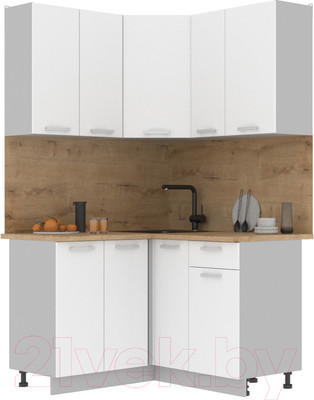 Кухонный гарнитур Интерлиния Мила Лайт 1.2x1.3 (белый платинум/белый платинум/дуб бунратти)