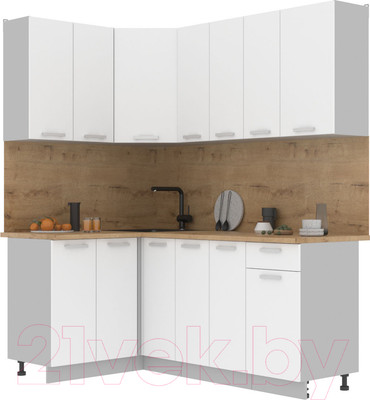 Кухонный гарнитур Интерлиния Мила Лайт 1.2x1.9 (белый платинум/белый платинум/дуб бунратти)