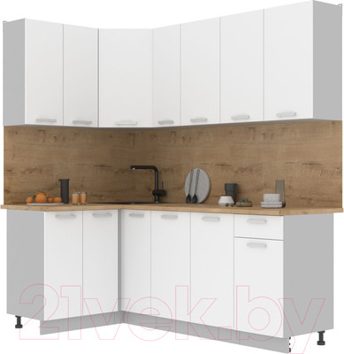 Кухонный гарнитур Интерлиния Мила Лайт 1.2x2.1 (белый платинум/белый платинум/дуб бунратти)