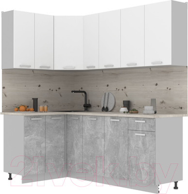 Кухонный гарнитур Интерлиния Мила Лайт 1.2x2.1 (белый платинум/бетон/бискайская сосна)