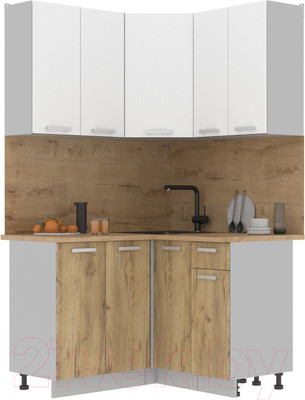 Кухонный гарнитур Интерлиния Мила Лайт 1.2x1.2 (белый платинум/дуб золотой/дуб бунратти)