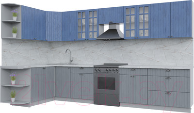 Кухонный гарнитур Интерлиния Берес 1.7x3.6 левая (дуб лазурный/дуб серый/серый каспий)