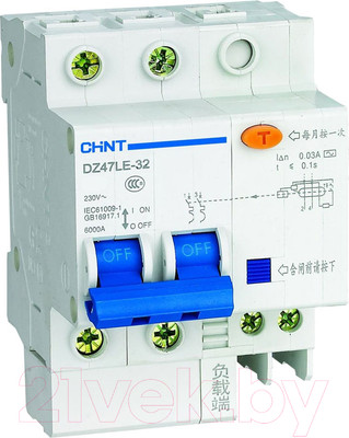 Дифференциальный автомат Chint DZ47LE-32 2P С 10А 30мА тип AC 6кА / 199629