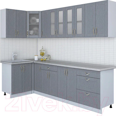Кухонный гарнитур Interline Мила Крафт 1.2x2.7 (дуб серый/дуб серый/травертин серый)
