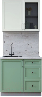 Кухонный гарнитур Интерлиния Тренд 0.9А (мята/белый/бискайская сосна)