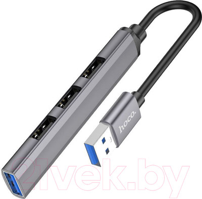 USB-хаб Hoco HB26 4 в 1 USB - USB3.0+USB2.0x3 (металический серый)
