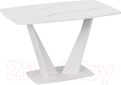 Обеденный стол ТриЯ Фабио тип 1 раздвижной (белый матовый/стекло матовое белый мрамор)