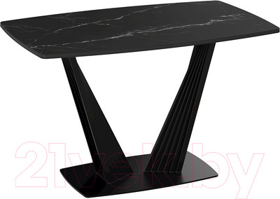 Обеденный стол ТриЯ Фабио тип 1 раздвижной (черный муар/стекло матовое черный мрамор)