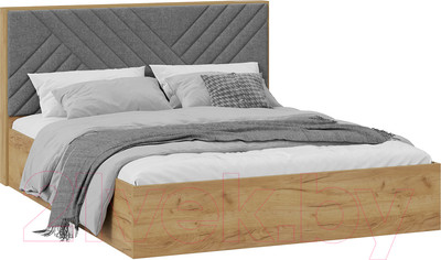 Двуспальная кровать ТриЯ Хилтон универсальная тип 1 с ПМ 160x200 (дуб крафт золотой/велюр серый)