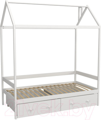 Стилизованная кровать детская Можга Домик Р424 с ящиками (белый)