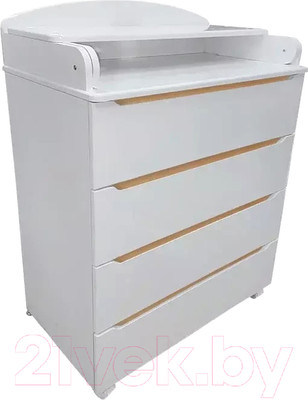 Комод пеленальный INDIGO Style 800/4 с широким пеленальным столиком (белый/натуральный)