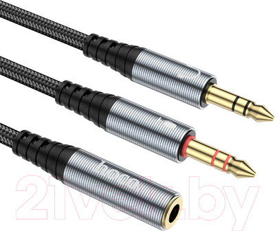Кабель Hoco UPA21 2в1 Jack 2 вилки - Jack розетка (0.25м, металлик)