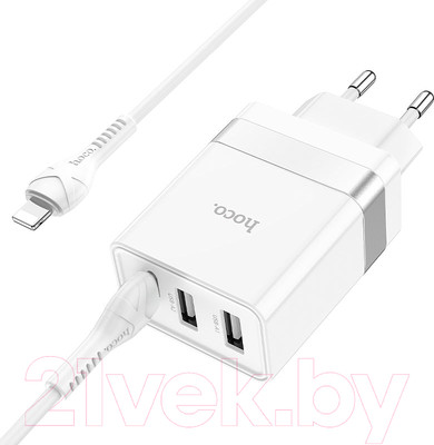 Зарядное устройство сетевое Hoco N21 + кабель Type-C to Lightning (белый)