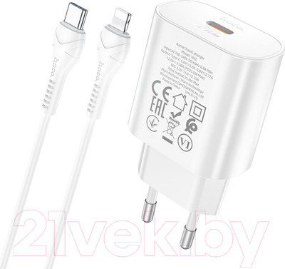 Зарядное устройство сетевое Hoco N22 + кабель Type-C to Lightning (белый)