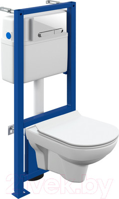 Унитаз подвесной с инсталляцией Cersanit City CO DPL EO slim / 64277 (с кнопкой Estetica белый)