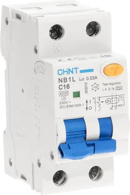 Дифференциальный автомат Chint NB1L 1P+N 16А (С) 30mA 6kA тип А / 203019