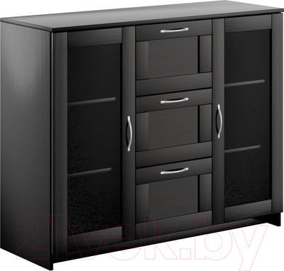 Тумба Mio Tesoro Сириус 2 двери со стеклом и 3 ящика 117x95 2.02.03.380.5 (дуб венге)