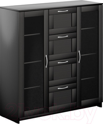 Тумба Mio Tesoro Сириус 2 двери со стеклом и 4 ящика 117x123 2.02.03.400.5 (дуб венге)