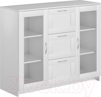 Тумба Mio Tesoro Сириус 2 двери со стеклом и 3 ящика 117x95 2.02.03.380.1 (белый)