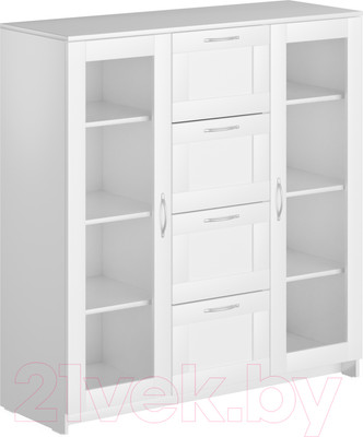 Тумба Mio Tesoro Сириус 2 двери со стеклом и 4 ящика 117x123 2.02.03.400.1 (белый)