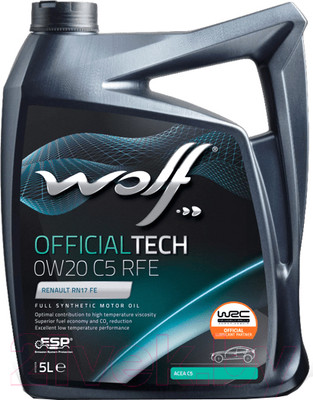 Моторное масло WOLF OfficialTech 0W20 C5 RFE / 65635/5 (5л)