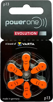Комплект батареек PowerOne Evolution 13 PR48 для слуховых аппаратов (6шт)