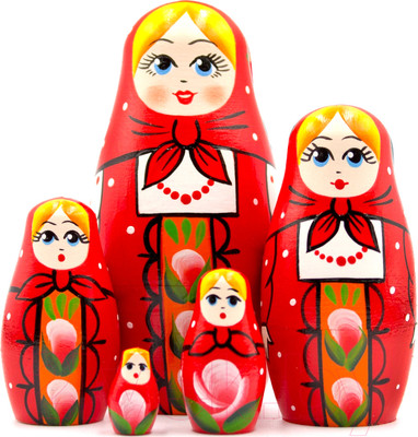 Матрешка сувенирная Брестская Фабрика Сувениров Матрешка в красном платке и сарафане / 5011