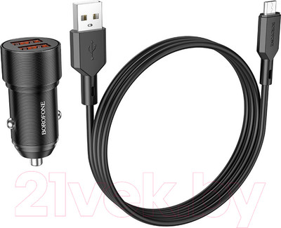 Зарядное устройство автомобильное Borofone BZ19 с кабелем Micro (черный)