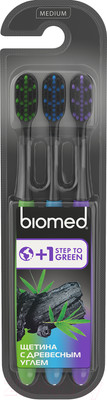 Набор зубных щеток Biomed С древесным углем (3шт, черный)