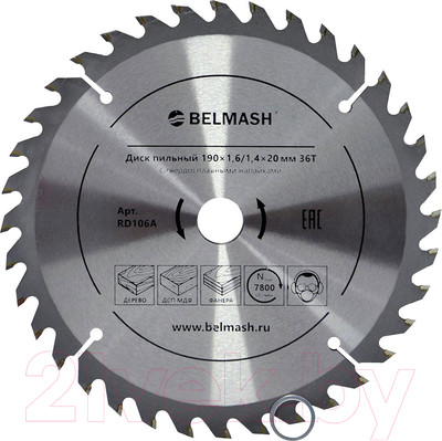 Пильный диск БЕЛМАШ 190x1.6/1.4x20/16 36Т / RD106A