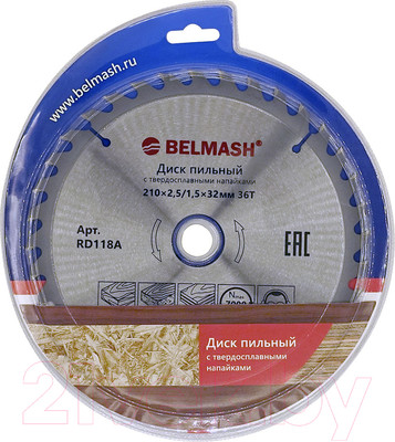 Пильный диск БЕЛМАШ 210x2.5/1.5x32/30 36T / RD118A
