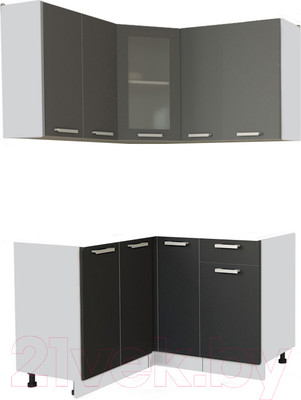 Кухонный гарнитур Интерлиния Мила 12x13 без столешницы (серебристый/антрацит)