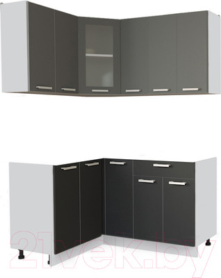 Кухонный гарнитур Интерлиния Мила 12x15 без столешницы (серебристый/антрацит)