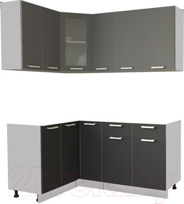 Кухонный гарнитур Интерлиния Мила 12x17 без столешницы (серебристый/антрацит)