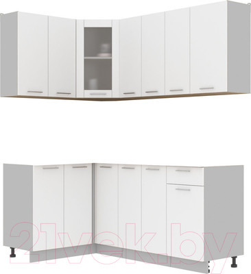 Кухонный гарнитур Интерлиния Мила 12x19 без столешницы (белый платинум)