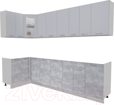 Кухонный гарнитур Interline Мила 12x28 без столешницы (серебристый/бетон)