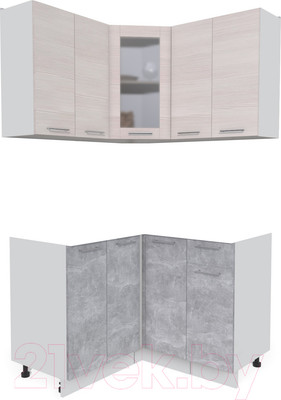 Кухонный гарнитур Интерлиния Мила 12x12 без столешницы (вудлайн кремовый/бетон)
