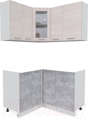 Кухонный гарнитур Интерлиния Мила 12x13 без столешницы (вудлайн кремовый/бетон)
