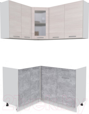 Кухонный гарнитур Интерлиния Мила 12x14 без столешницы (вудлайн кремовый/бетон)