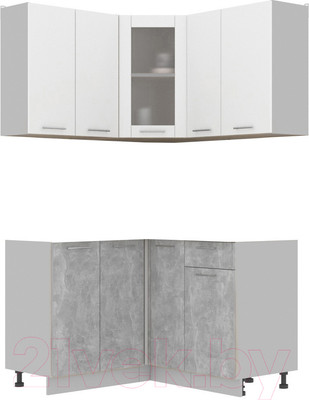 Кухонный гарнитур Интерлиния Мила 12x13 без столешницы (белый платинум/бетон)