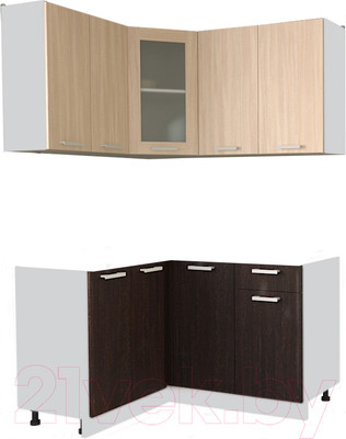 Кухонный гарнитур Интерлиния Мила 12x14 без столешницы (дуб молочный/дуб венге)